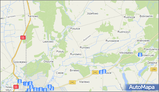mapa Runowo gmina Wągrowiec, Runowo gmina Wągrowiec na mapie Targeo
