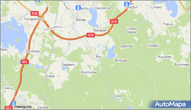 mapa Ruś gmina Stawiguda, Ruś gmina Stawiguda na mapie Targeo