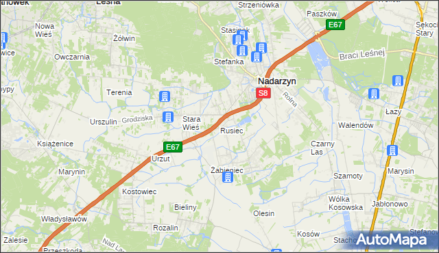 mapa Rusiec gmina Nadarzyn, Rusiec gmina Nadarzyn na mapie Targeo