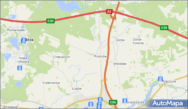 mapa Rusinów gmina Świebodzin, Rusinów gmina Świebodzin na mapie Targeo