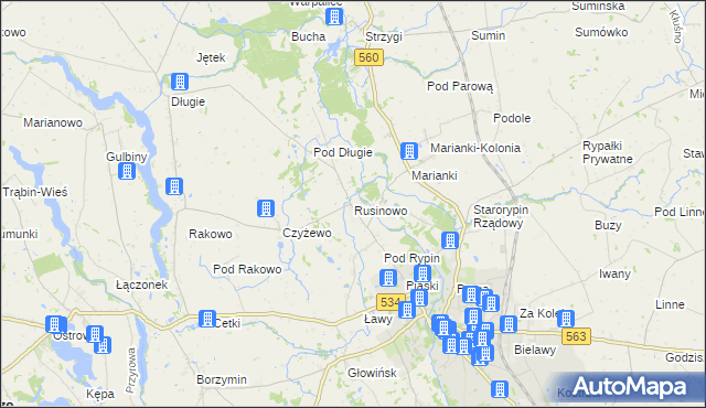 mapa Rusinowo gmina Rypin, Rusinowo gmina Rypin na mapie Targeo