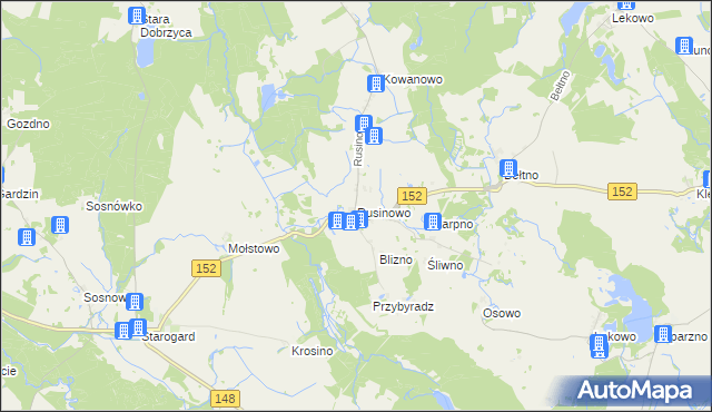 mapa Rusinowo gmina Świdwin, Rusinowo gmina Świdwin na mapie Targeo