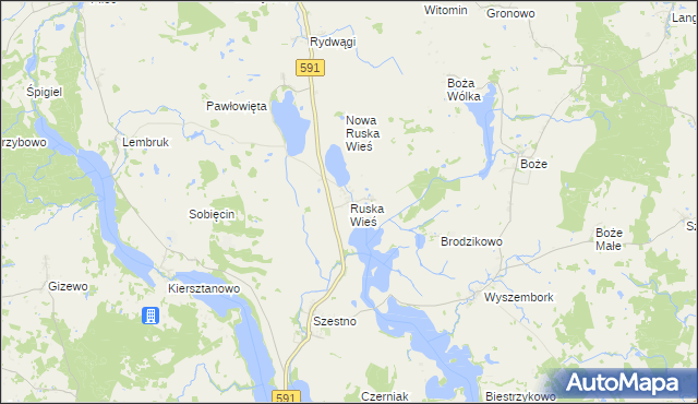 mapa Ruska Wieś gmina Mrągowo, Ruska Wieś gmina Mrągowo na mapie Targeo