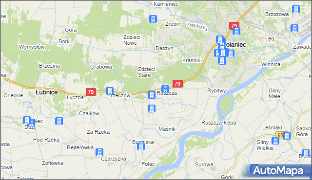 mapa Ruszcza gmina Połaniec, Ruszcza gmina Połaniec na mapie Targeo