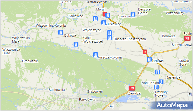 mapa Ruszcza-Kolonia, Ruszcza-Kolonia na mapie Targeo