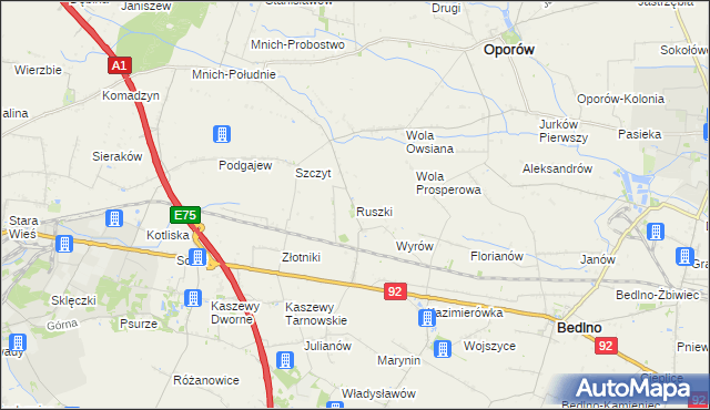 mapa Ruszki gmina Bedlno, Ruszki gmina Bedlno na mapie Targeo