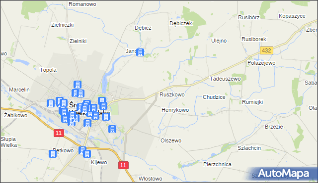 mapa Ruszkowo gmina Środa Wielkopolska, Ruszkowo gmina Środa Wielkopolska na mapie Targeo