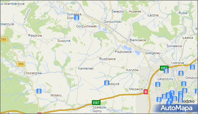 mapa Ruszowice gmina Kłodzko, Ruszowice gmina Kłodzko na mapie Targeo