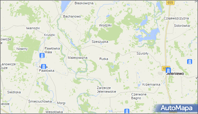 mapa Rutka gmina Jeleniewo, Rutka gmina Jeleniewo na mapie Targeo