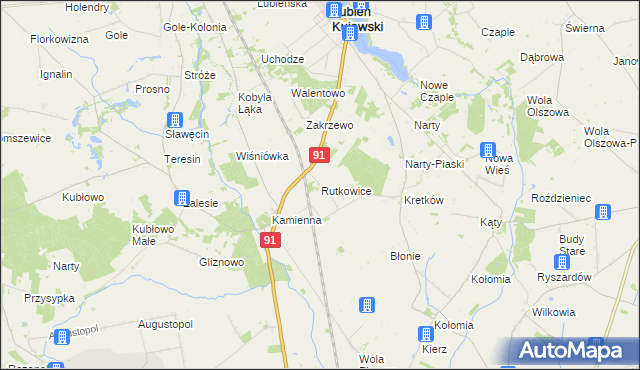 mapa Rutkowice gmina Lubień Kujawski, Rutkowice gmina Lubień Kujawski na mapie Targeo