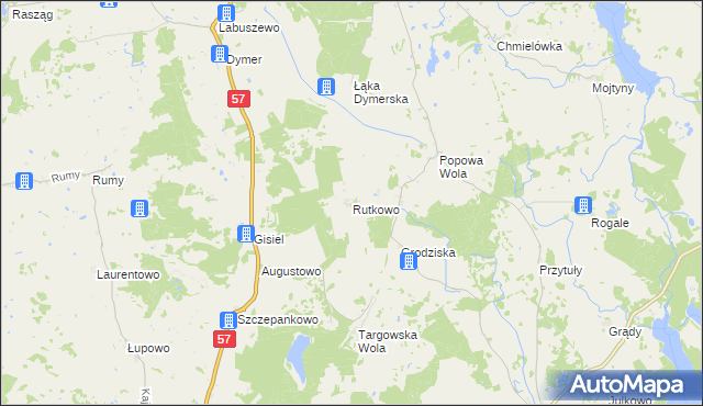 mapa Rutkowo gmina Dźwierzuty, Rutkowo gmina Dźwierzuty na mapie Targeo