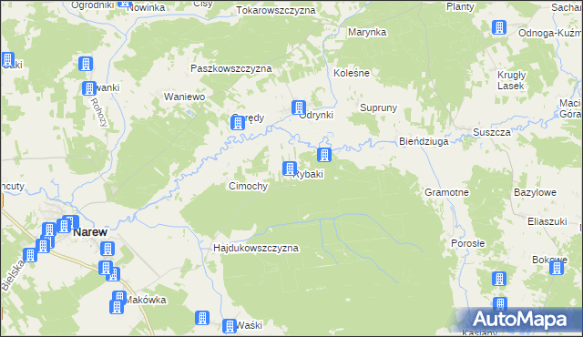 mapa Rybaki gmina Narew, Rybaki gmina Narew na mapie Targeo