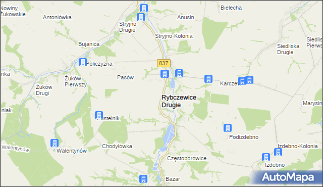 mapa Rybczewice Drugie, Rybczewice Drugie na mapie Targeo