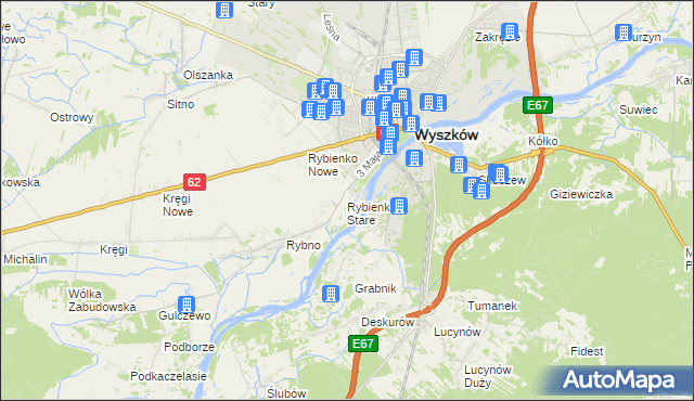 mapa Rybienko Stare, Rybienko Stare na mapie Targeo