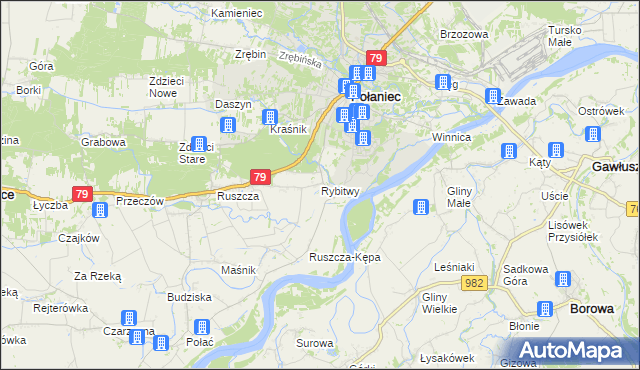 mapa Rybitwy gmina Połaniec, Rybitwy gmina Połaniec na mapie Targeo