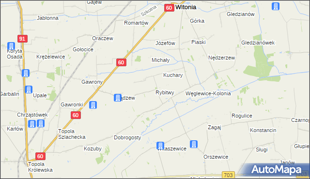 mapa Rybitwy gmina Witonia, Rybitwy gmina Witonia na mapie Targeo