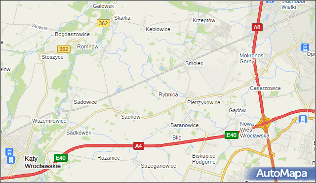 mapa Rybnica gmina Kąty Wrocławskie, Rybnica gmina Kąty Wrocławskie na mapie Targeo