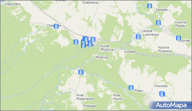 mapa Rybnica gmina Susiec, Rybnica gmina Susiec na mapie Targeo