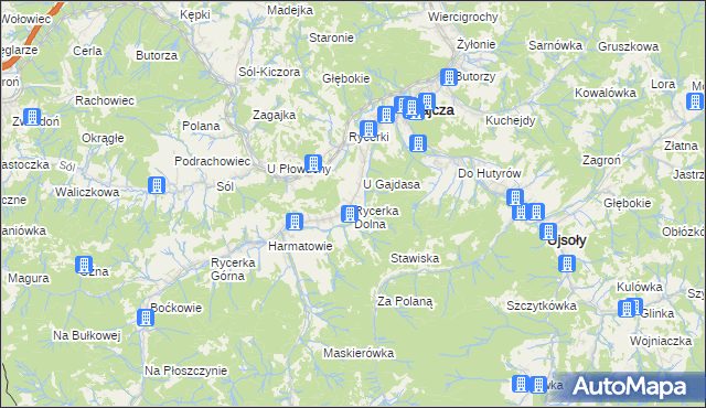 mapa Rycerka Dolna, Rycerka Dolna na mapie Targeo