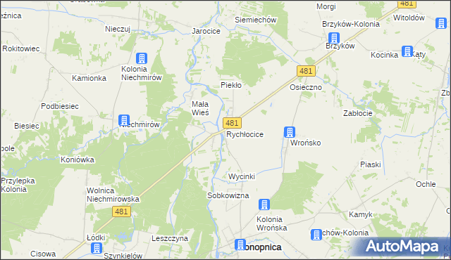 mapa Rychłocice, Rychłocice na mapie Targeo