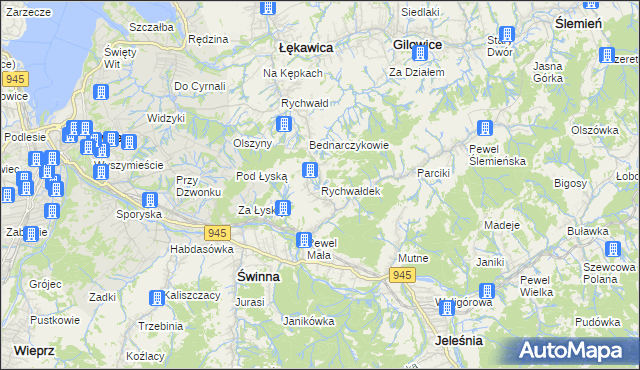 mapa Rychwałdek, Rychwałdek na mapie Targeo