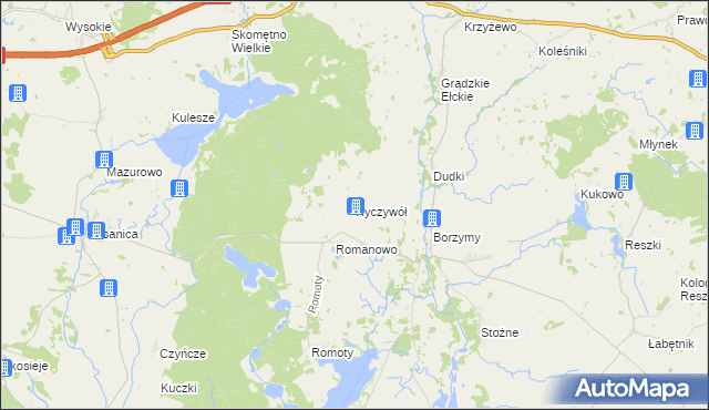 mapa Ryczywół gmina Kalinowo, Ryczywół gmina Kalinowo na mapie Targeo