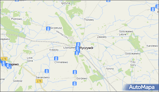 mapa Ryczywół powiat obornicki, Ryczywół powiat obornicki na mapie Targeo