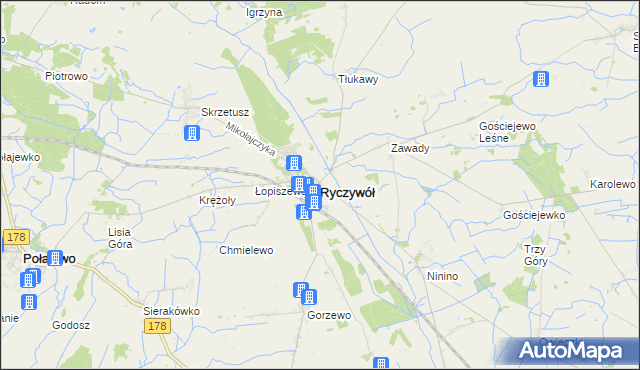 mapa Ryczywół powiat obornicki, Ryczywół powiat obornicki na mapie Targeo