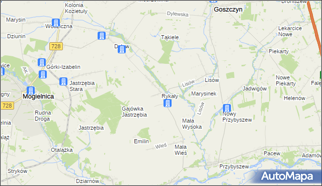 mapa Rykały, Rykały na mapie Targeo