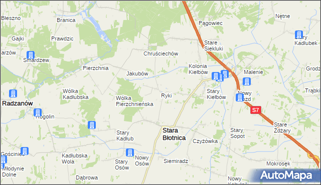 mapa Ryki gmina Stara Błotnica, Ryki gmina Stara Błotnica na mapie Targeo