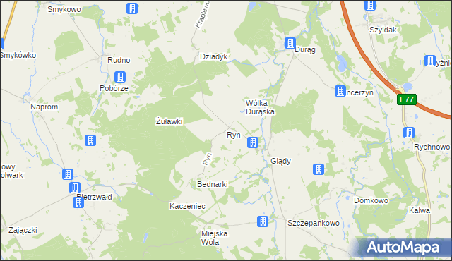 mapa Ryn gmina Ostróda, Ryn gmina Ostróda na mapie Targeo