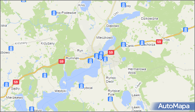 mapa Ryn powiat giżycki, Ryn powiat giżycki na mapie Targeo