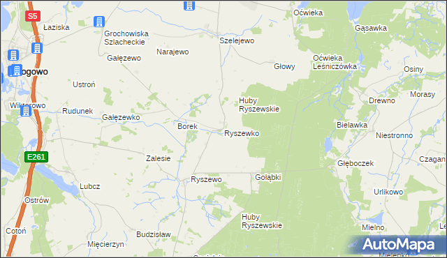 mapa Ryszewko gmina Gąsawa, Ryszewko gmina Gąsawa na mapie Targeo