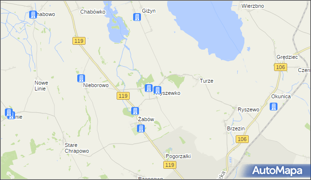 mapa Ryszewko gmina Pyrzyce, Ryszewko gmina Pyrzyce na mapie Targeo