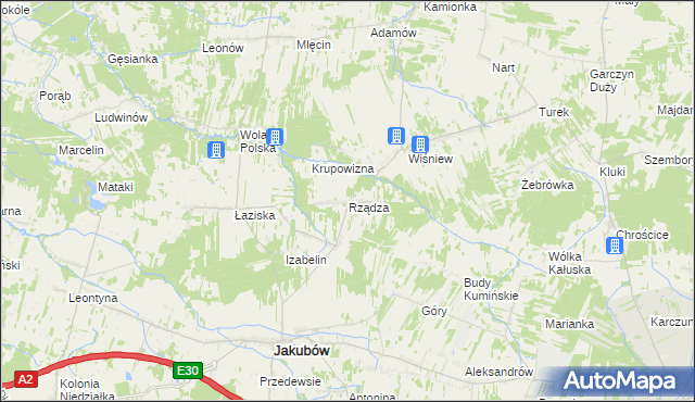 mapa Rządza gmina Jakubów, Rządza gmina Jakubów na mapie Targeo