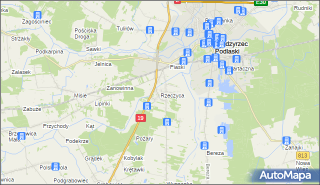 mapa Rzeczyca gmina Międzyrzec Podlaski, Rzeczyca gmina Międzyrzec Podlaski na mapie Targeo