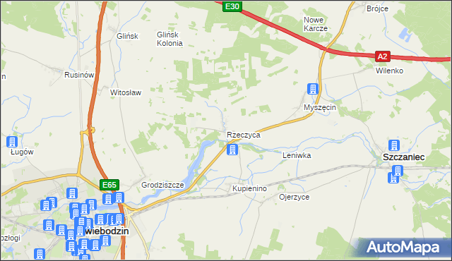 mapa Rzeczyca gmina Świebodzin, Rzeczyca gmina Świebodzin na mapie Targeo