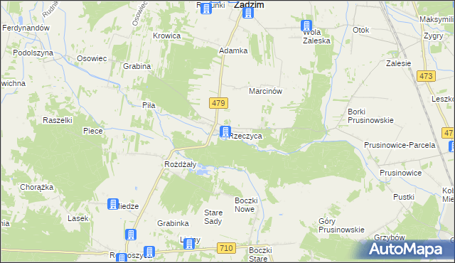 mapa Rzeczyca gmina Zadzim, Rzeczyca gmina Zadzim na mapie Targeo