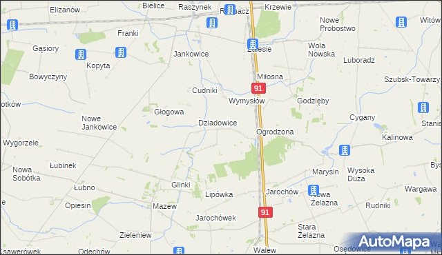 mapa Rzędków gmina Daszyna, Rzędków gmina Daszyna na mapie Targeo