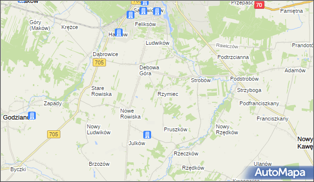 mapa Rzymiec gmina Skierniewice, Rzymiec gmina Skierniewice na mapie Targeo