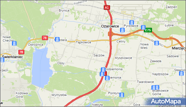 mapa Sączów, Sączów na mapie Targeo