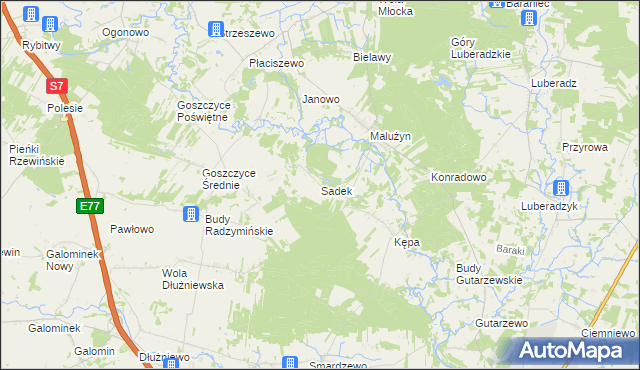 mapa Sadek gmina Glinojeck, Sadek gmina Glinojeck na mapie Targeo