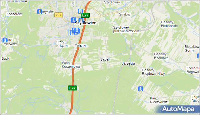 mapa Sadek gmina Szydłowiec, Sadek gmina Szydłowiec na mapie Targeo