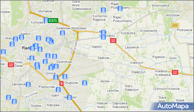 mapa Sadków gmina Jedlnia-Letnisko, Sadków gmina Jedlnia-Letnisko na mapie Targeo