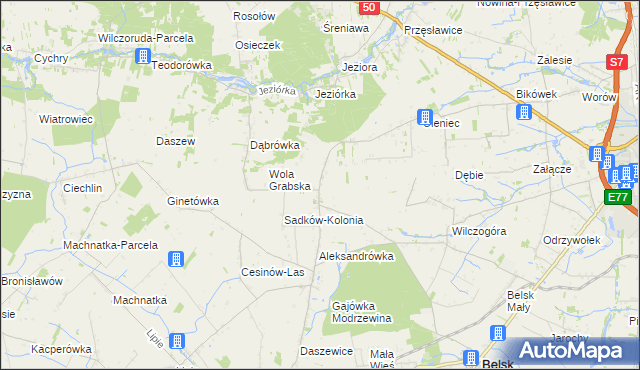 mapa Sadków Szlachecki gmina Belsk Duży, Sadków Szlachecki gmina Belsk Duży na mapie Targeo