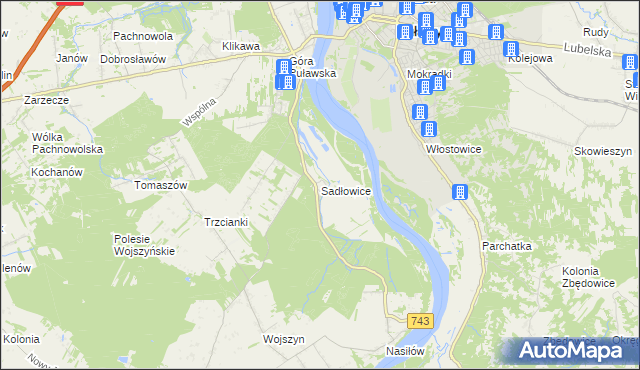 mapa Sadłowice gmina Puławy, Sadłowice gmina Puławy na mapie Targeo