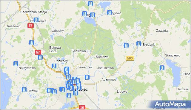 mapa Sadłowo gmina Biskupiec, Sadłowo gmina Biskupiec na mapie Targeo