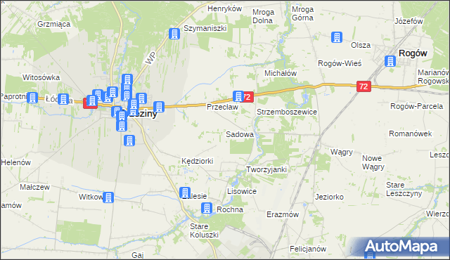 mapa Sadowa gmina Brzeziny, Sadowa gmina Brzeziny na mapie Targeo