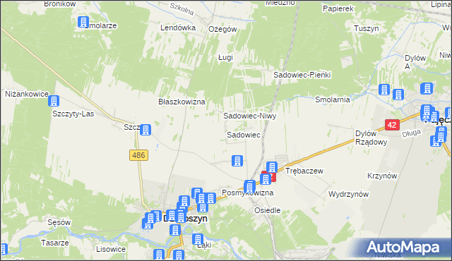 mapa Sadowiec gmina Działoszyn, Sadowiec gmina Działoszyn na mapie Targeo