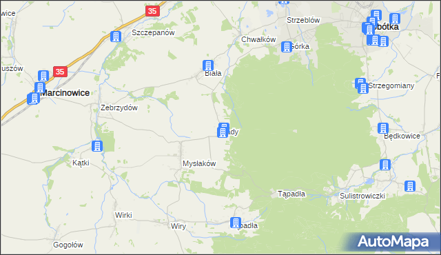 mapa Sady gmina Marcinowice, Sady gmina Marcinowice na mapie Targeo